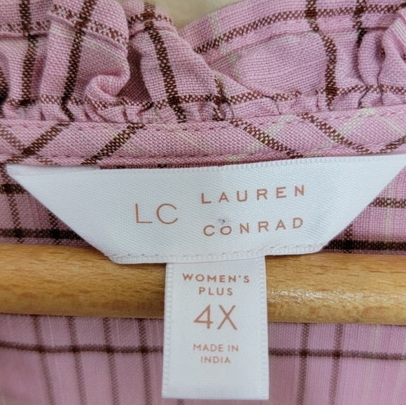 LC Lauren Conrad | Pink Plaid Ruffle Detail Button Down Shirt Size 4X - Picture 7 of 7